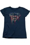 Gildan Superman Bleeding Shield Short Sleeve Womens Tee / T-shirt In Blue