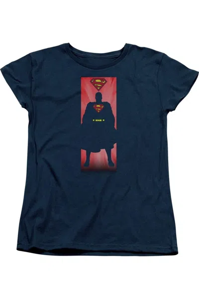 Gildan Superman Block Short Sleeve Womens Tee / T-shirt In Blue