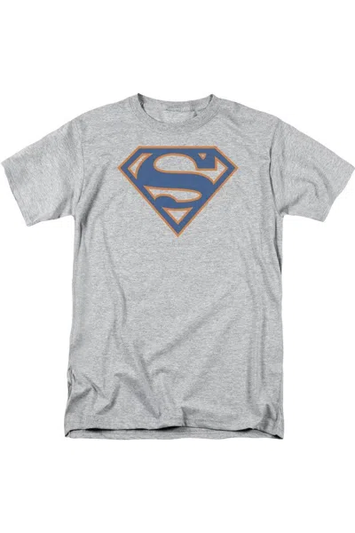 Gildan Superman Blue & Orange Shield Short Sleeve Adult Tee / T-shirt In Gray