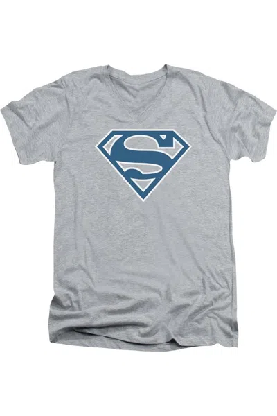 Gildan Superman Blue & White Shield Short Sleeve Adult V Neck Tee / T-shirt In Multi
