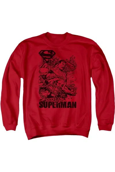 Gildan Superman Breaking Chains Adult Crewneck Sweatshirt In Red