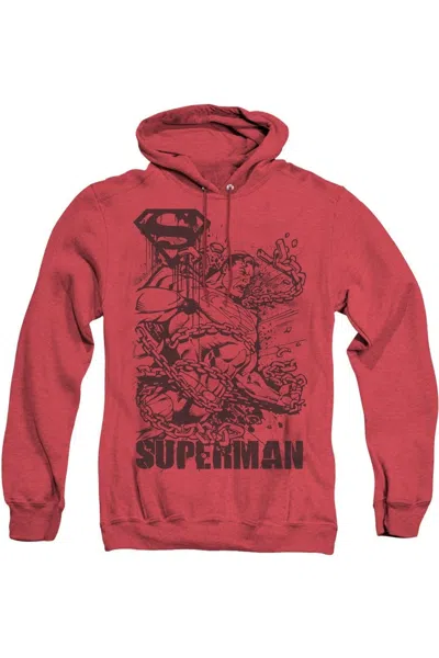 Gildan Superman Breaking Chains Adult Heather Hoodie / Hooded Sweatshirt In Red