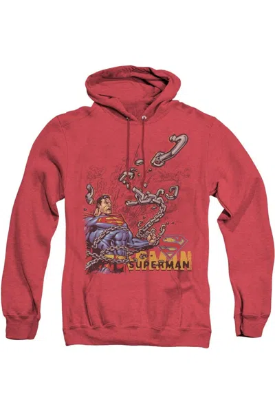 Gildan Superman Breaking Chains Adult Heather Hoodie / Hooded Sweatshirt In Red
