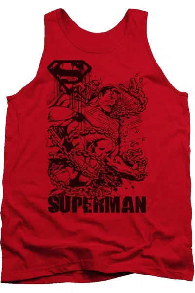 Gildan Superman Breaking Chains Adult Tank Top In Red