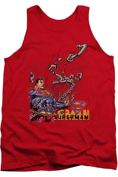 Gildan Superman Breaking Chains Adult Tank Top In Red