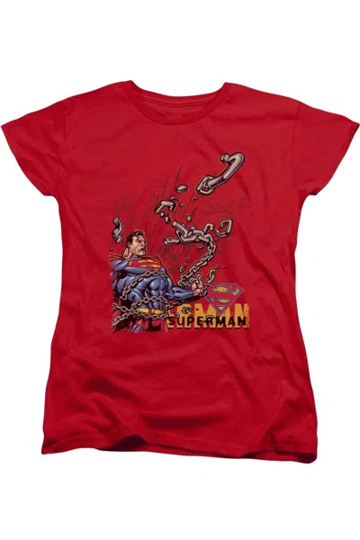 Gildan Superman Breaking Chains Short Sleeve Womens Tee / T-shirt In Red