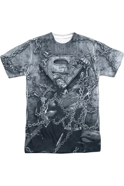 Gildan Superman Breaking Free Short Sleeve Adult Poly Crew Tee / T-shirt In White