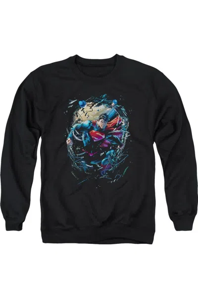 Gildan Superman Breaking Space Adult Crewneck Sweatshirt In Black