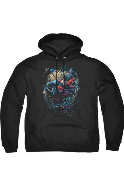 Gildan Superman Breaking Space Adult Pull Over Hoodie / Hooded Sweatshirt In Black