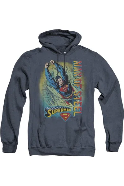 Gildan Superman Breakthrough Adult Heather Hoodie / Hooded Sweatshirt In Blue