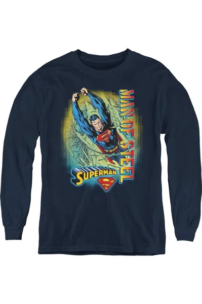 Gildan Kids' Superman Breakthrough Youth Long Sleeve Tee / T-shirt In Blue