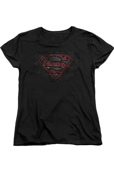 Gildan Superman Brick S Short Sleeve Womens Tee / T-shirt In Black