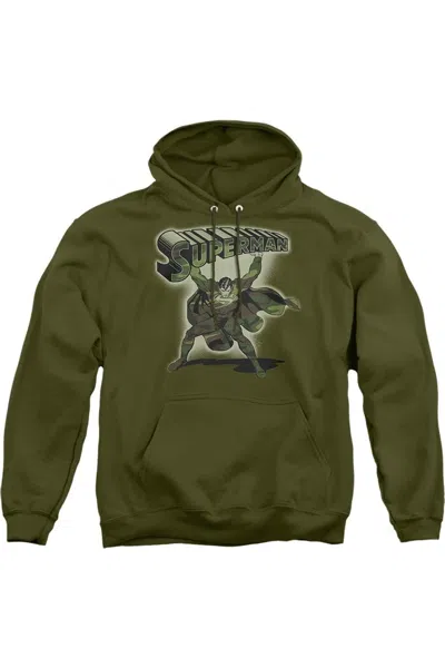 Gildan Superman Camo Logo Adult Pull Over Hoodie / Hooded Sweatshirt In Green
