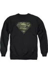 Gildan Superman Camo Logo Distressed Adult Crewneck Sweatshirt In Black