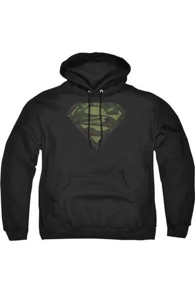Gildan Superman Camo Logo Distressed Adult Pull Over Hoodie / Hooded Sweatshirt In Black
