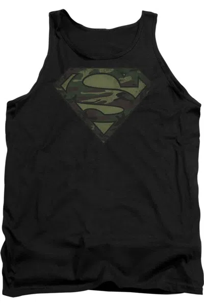 Gildan Superman Camo Logo Distressed Adult Tank Top In Black