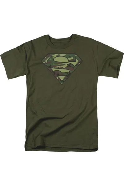 Gildan Superman Camo Logo Short Sleeve Adult Tee / T-shirt In Green
