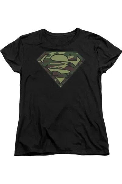 Gildan Superman Camo Logo Short Sleeve Womens Tee / T-shirt In Black
