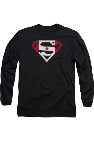Gildan Superman Canadian Shield Long Sleeve Adult Tee / T-shirt In Black
