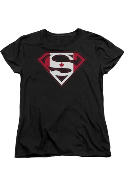 Gildan Superman Canadian Shield Short Sleeve Womens Tee / T-shirt In Black