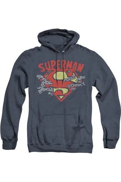 Gildan Superman Chain Breaking Adult Heather Hoodie / Hooded Sweatshirt In Blue