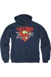 Gildan Superman Chain Breaking Adult Pull Over Hoodie / Hooded Sweatshirt In Blue