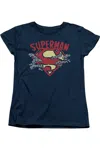 Gildan Superman Chain Breaking Short Sleeve Womens Tee / T-shirt In Blue