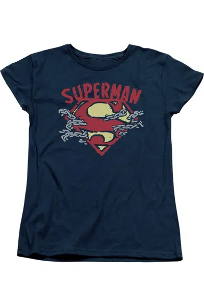 Gildan Superman Chain Breaking Short Sleeve Womens Tee / T-shirt In Blue