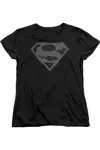 Gildan Superman Checkerboard Short Sleeve Womens Tee / T-shirt In Black
