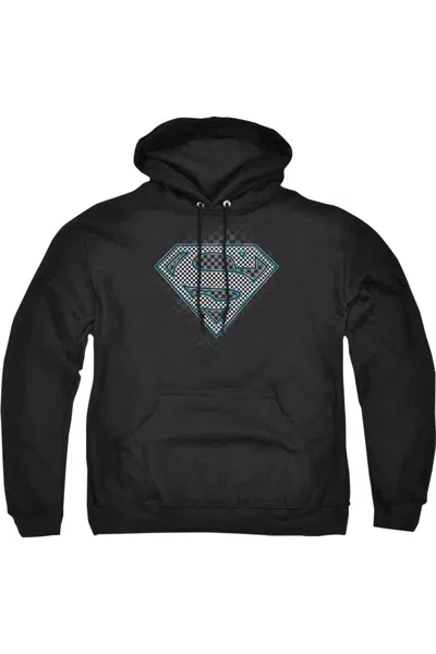 Gildan Superman Checkerboard Adult Pull Over Hoodie / Hooded Sweatshirt In Black