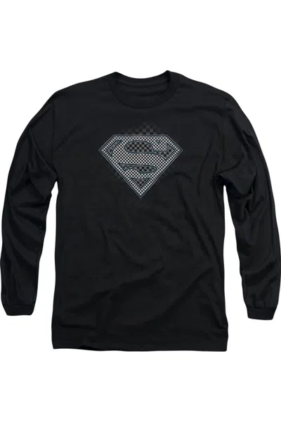Gildan Superman Checkerboard Long Sleeve Adult Tee / T-shirt In Black