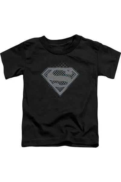 Gildan Kids' Superman Checkerboard Short Sleeve Youth Tee / T-shirt In Black