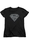 Gildan Superman Checkerboard Short Sleeve Womens Tee / T-shirt In Black