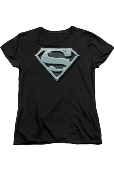 Gildan Superman Chrome Shield Short Sleeve Womens Tee / T-shirt In Black