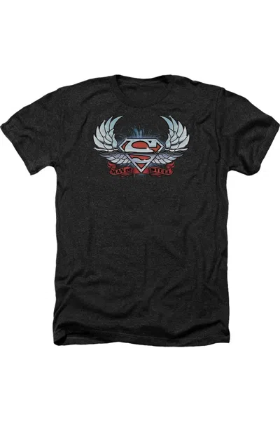 Gildan Superman Chrome Wings Shield Adult Heather Tee / T-shirt In Black