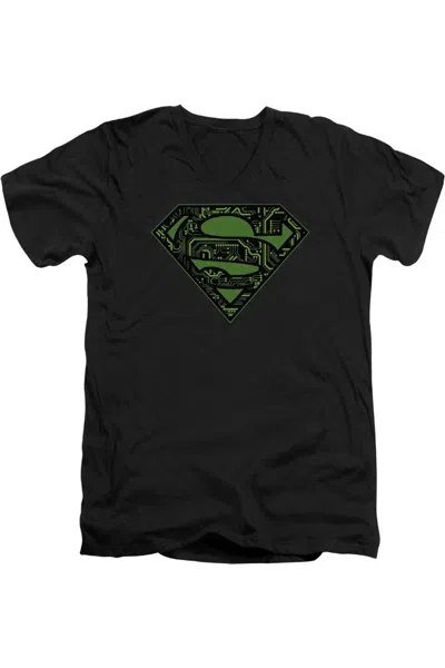 Gildan Superman Circuits Shield Short Sleeve Adult V Neck Tee / T-shirt In Black