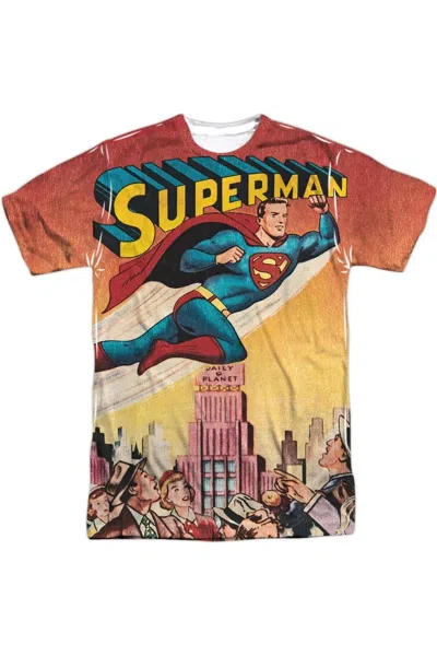 Gildan Superman City Flying Short Sleeve Adult Poly Crew Tee / T-shirt In White