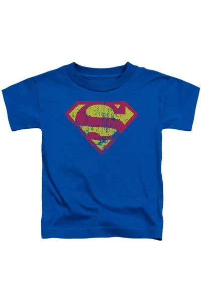 Gildan Kids' Superman Classic Logo Distressed Short Sleeve Juvenile Tee / T-shirt In Blue