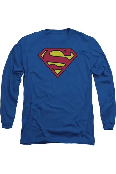 Gildan Superman Classic Logo Long Sleeve Adult Tee / T-shirt In Blue