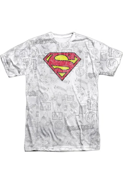 Gildan Superman Classic Repeat Short Sleeve Adult 100% Poly Crew Tee / T-shirt In White