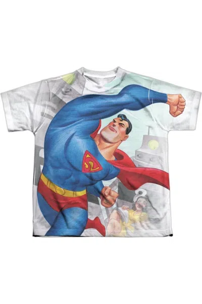 Gildan Kids' Superman Classic Robots Short Sleeve Youth Poly Crew Tee / T-shirt In Blue