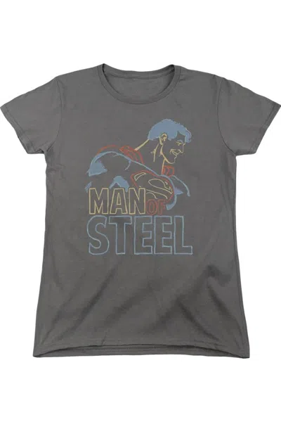 Gildan Superman Colored Lines Short Sleeve Womens Tee / T-shirt In Gray