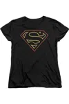 Gildan Superman Colored Shield Short Sleeve Womens Tee / T-shirt In Black
