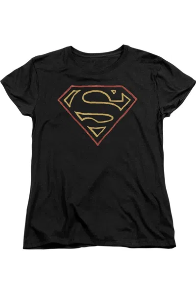 Gildan Superman Colored Shield Short Sleeve Womens Tee / T-shirt In Black