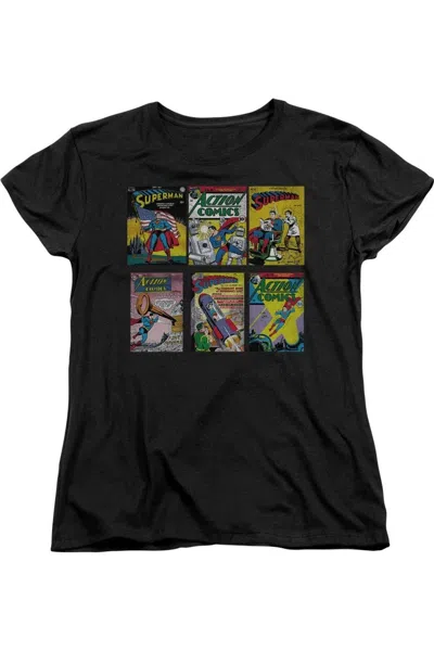 Gildan Superman Covers Short Sleeve Womens Tee / T-shirt In Black