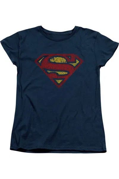 Gildan Superman Crackle S Short Sleeve Womens Tee / T-shirt In Blue