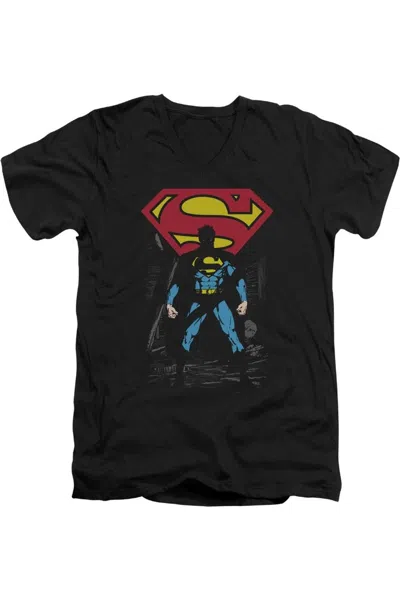 Gildan Superman Dark Alley Short Sleeve Adult V Neck Tee / T-shirt In Black