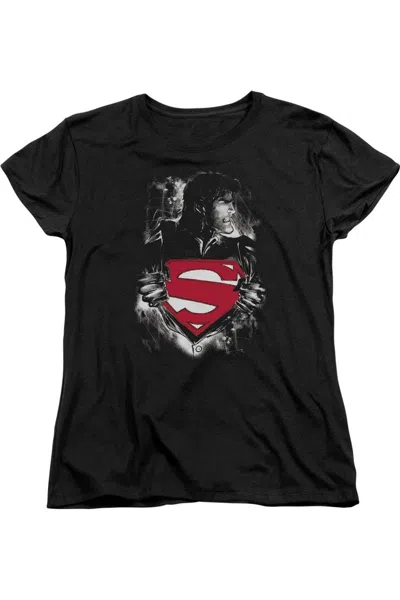 Gildan Superman Darkest Hour Short Sleeve Womens Tee / T-shirt In Black