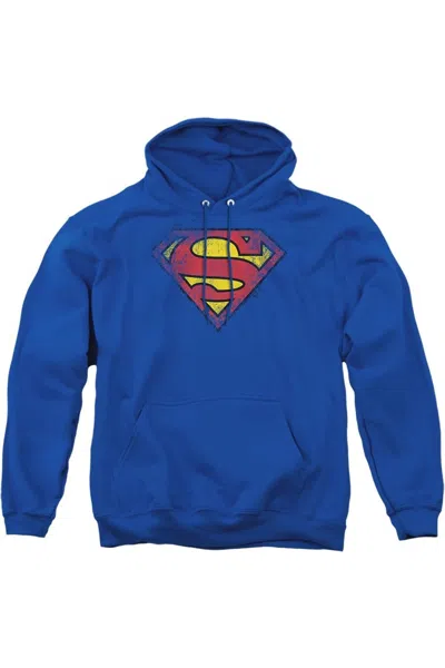 Gildan Superman Destroyed Supes Logo Adult Pull Over Hoodie / Hooded Sweatshirt In Blue