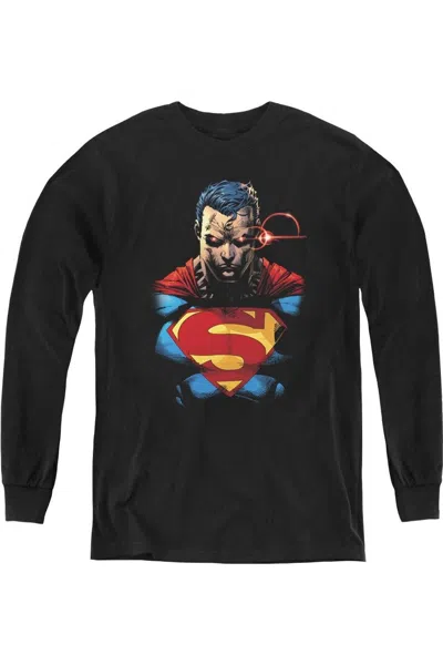 Gildan Kids' Superman Displeased Youth Long Sleeve Tee / T-shirt In Black